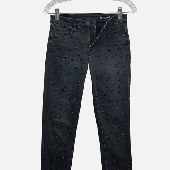 Blank NYC Womens Jeans Faux Pearl Skinny Stretch Raw Hem 5‎ Pocket Black Sz 27 - Picture 3 of 8